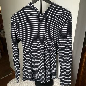 Navy Blue and White Striped Hoodie